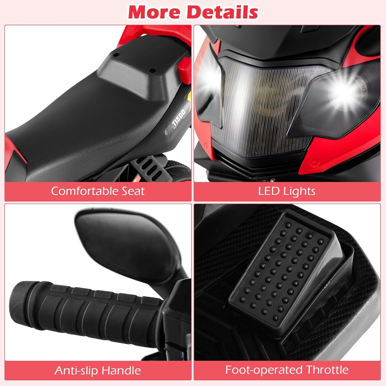 OLAKIDS 6V Kids Motorcycle with Training Wheels, Horn, Music, Headlight for Boys Girls Aged 3+ Years