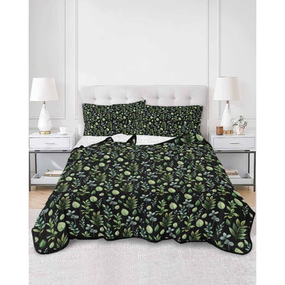 Quilts Twin XL Size, Dark Green Leaves Soft Comforter Bedding Set for Bed, Pastoral Farmhouse Botanical Plant Lightweight Quilted Bedspread with Pillow Cover(2 Pieces) for All Season, 68x98 Inch