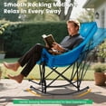 thumbnail image 3 of MOPHOTO Blue Oversized Rocking Camping Chair Support 400 lbs,Full Padded Patio Chair with Cup Holder,Side Pocket,Carry Bag,Portable Foldable Outdoor Rocker Chair for Camping Backyard(No heating), 3 of 7