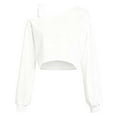 thumbnail image 3 of cocolona Womens Off The Shoulder Cropped Sweatshirt Fall Winter Solid Color Long Sleeve Shirts Fashion Casual Loose Pullover Tops, 3 of 6