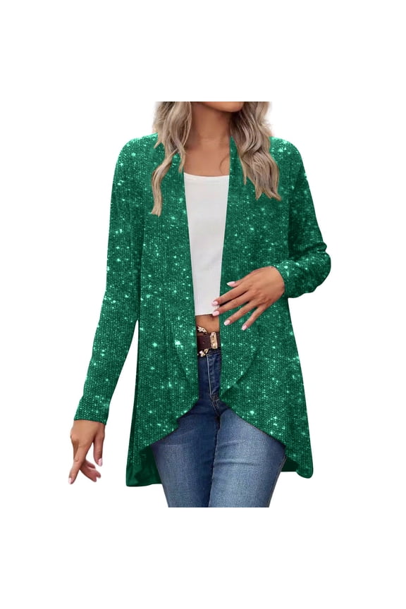 Women's Sequin Cardigans Outwear Sparkly Glitter Open Front Jackets Party Club Long Sleeve Spring Clothes
