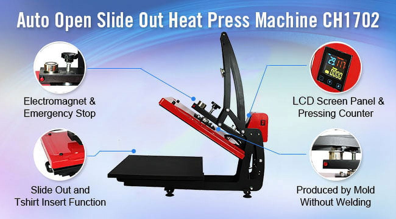 CALCA 16" x 20" Heat Press Machine Auto Open Slide Out T-Shirt Sublimation Transfer Press Vertical Version for Clothes, Mouth Pads, Tiles