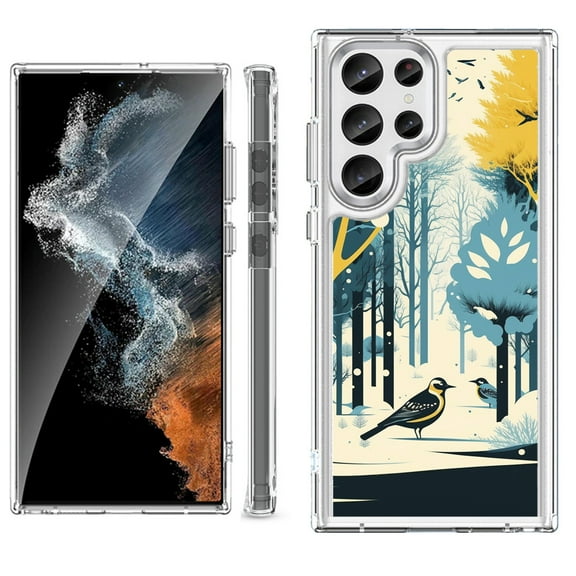 Shockproof Bumper Phone Case for Samsung Galaxy S23 Ultra 5G, by OneToughShield ® - Winter Birds
