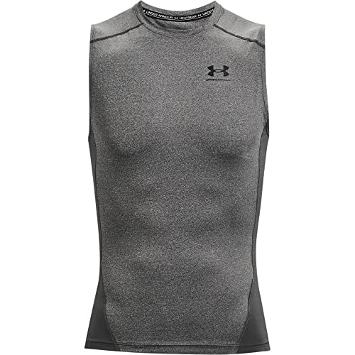 Under Armour Men's Armour HeatGear Compression Sleeveless T-Shirt , Carbon Heather (090)/Black , Small