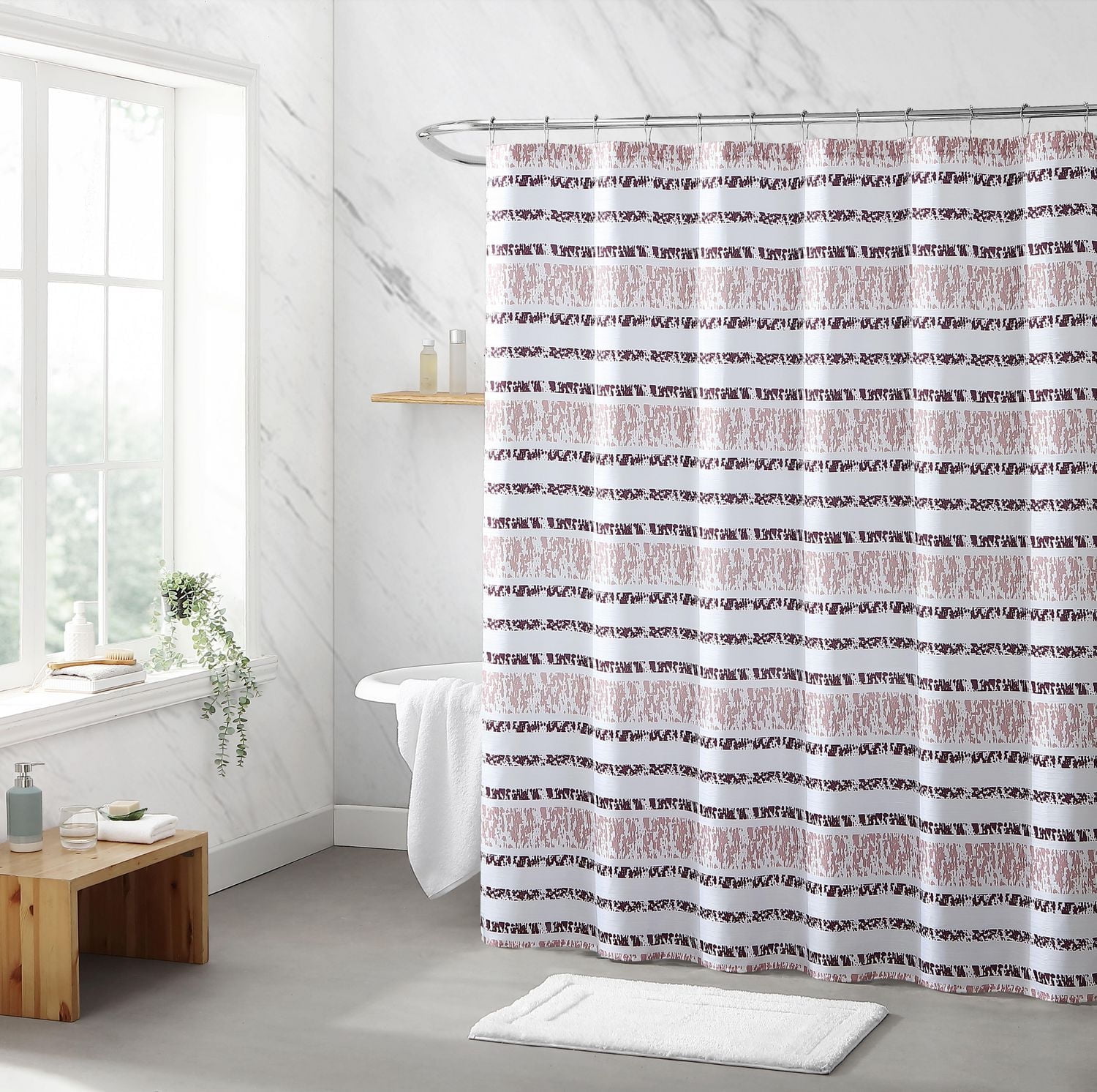 1pc Stripe Fabric Shower Curtain