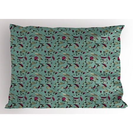 - Vintage Pillow Sham Drawing Style Antique Rich Ornament with Buds Gentle Spring Nature Inspiration, Decorative Standard Size Printed Pillowcase, 26 X 20 Inches, Multicolor, by Ambesonne