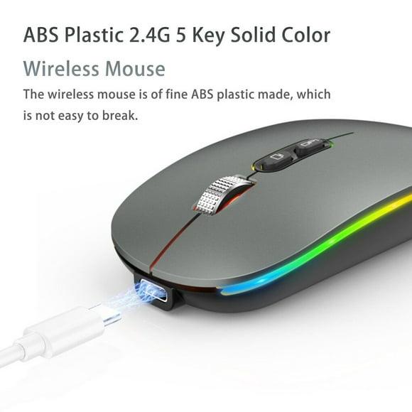 justharion Wireless Mouse 2.4G Solid Color Bluetooth-compatible Optical 1600DPI Type-C Interface Rechargeable Universal Desktop Mice Grey
