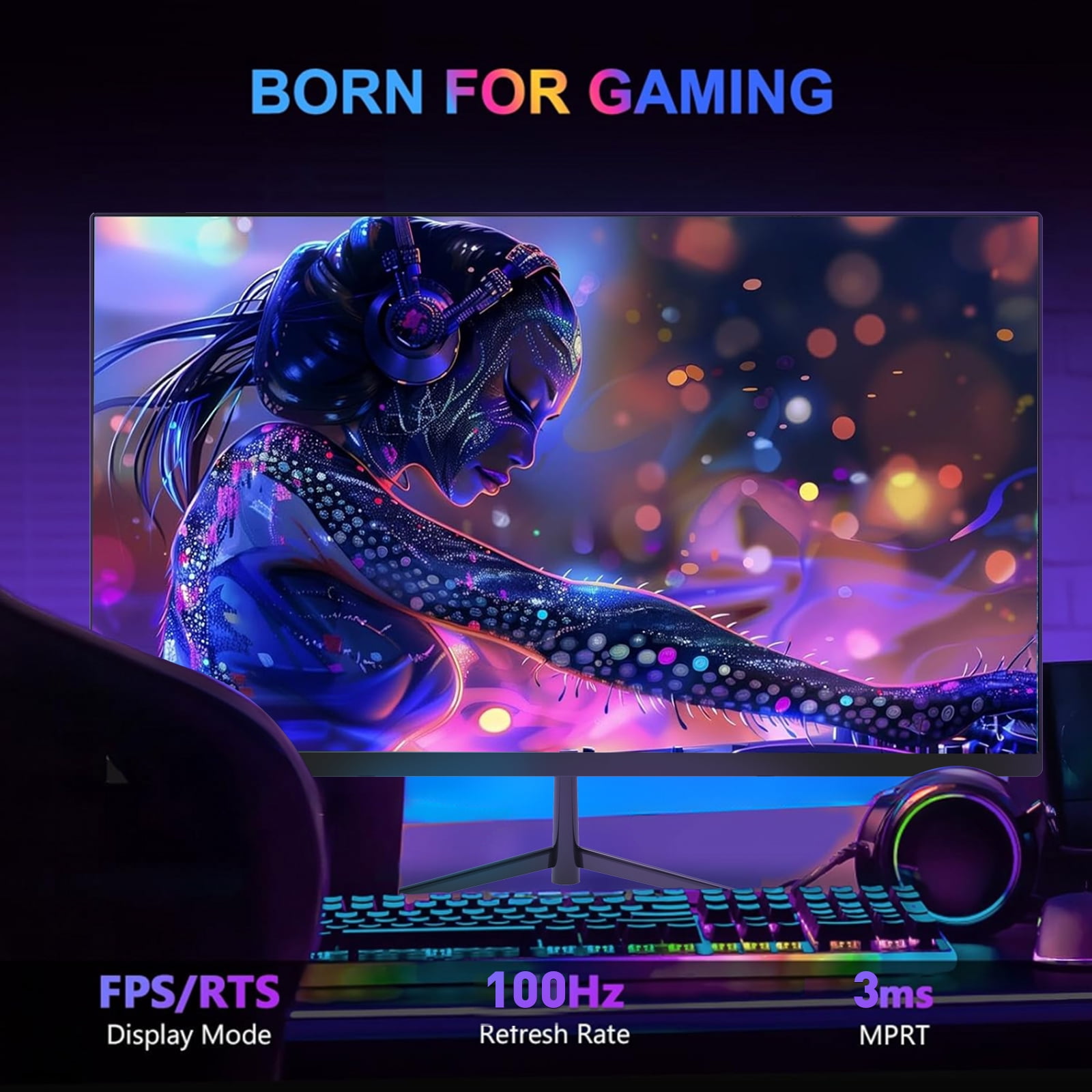 REHISK 24" IPS FHD 1080P 100Hz Gaming Monitor, 1ms, FreeSync, G-Sync, HDMI, DisplayPort, Low-Blue Light