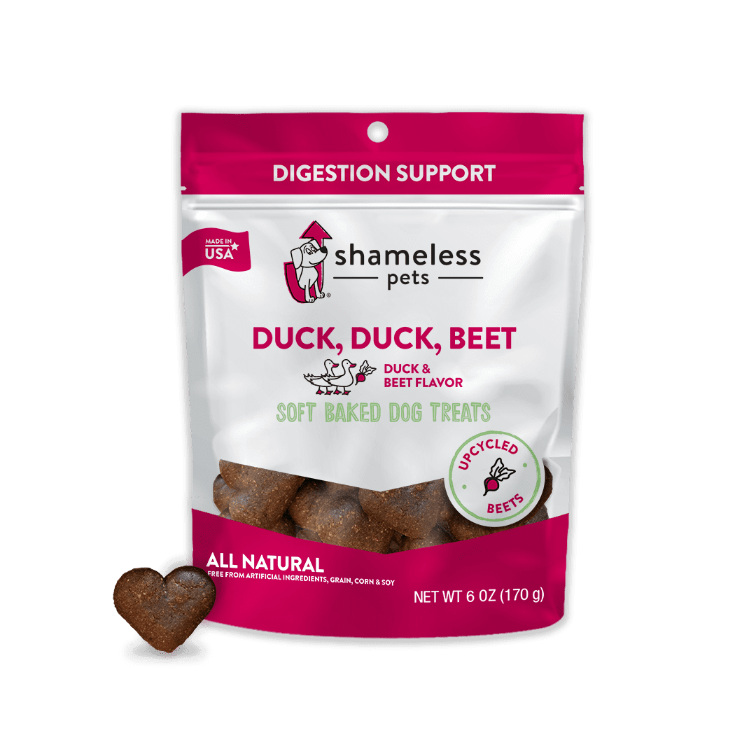 Shameless Pets, Duck & Beet Flavor, Soft Baked Dry Biscuit Treat for Dogs, Digestion Support, 6 oz. Pouch