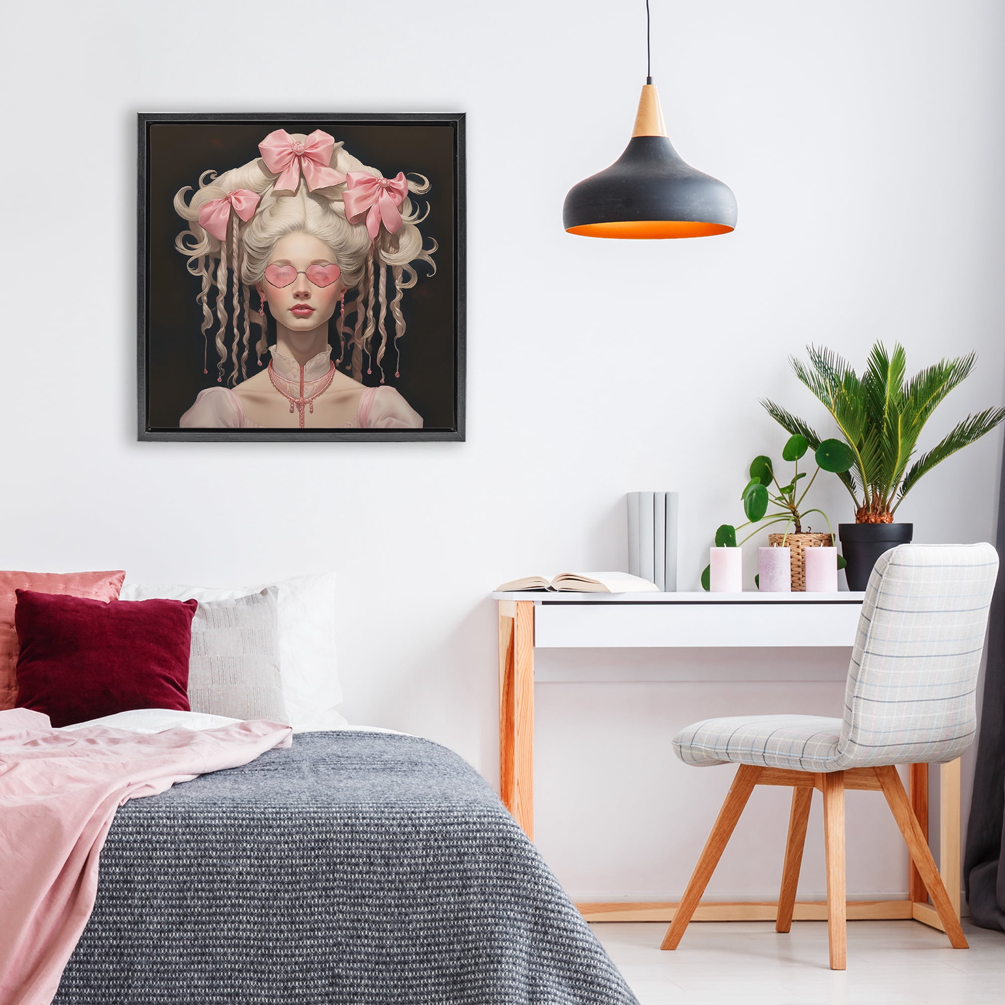 Stupell Industries Rococo Woman Opulent Ribbons Black Framed Floater Canvas Wall Art, design by Grotto Studios