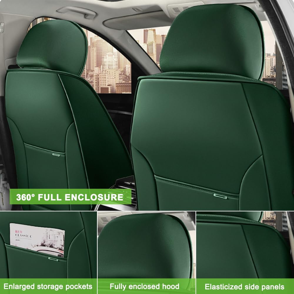 AFUNTIO Seat Covers for Chevrolet 99% Models,2PCS Leather Car Seat Cushions,Waterproof Car Sit Protectors,Nonslip Interior Accessories(Black and Green)