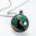 thumbnail image 2 of Sea Lion Elegant Glass Circular Pendant Women's Necklace, 2 of 5