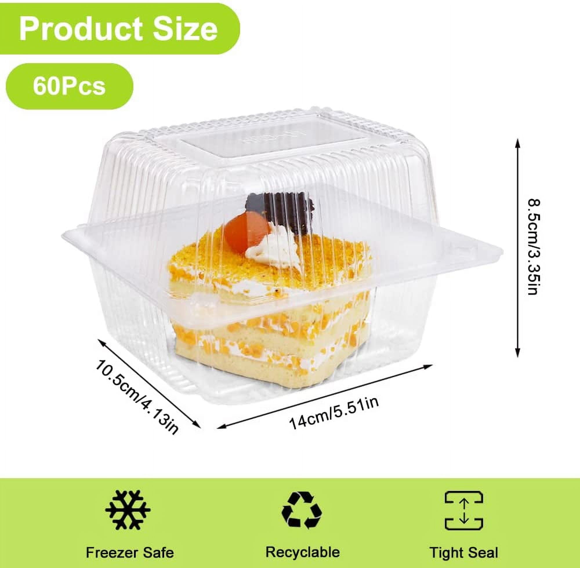 60Pcs Cake Slice Boxes, STONCEL 14 x 10.5cm Clear Plastic Clamshell Food Square Boxes with Lids, Reusable Single Hinged Dessert Containers for Cake Hamburger Sandwiches
