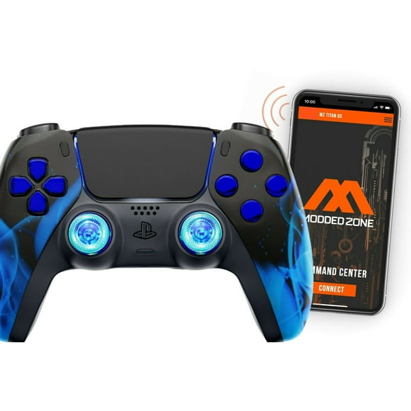 ModdedZone BLUE FIRE Smart Rapid Fire Pro Modded Controller for PS5 FPS COD games (control mods via phone APP.  Anti Recoil Mod is available via the App)