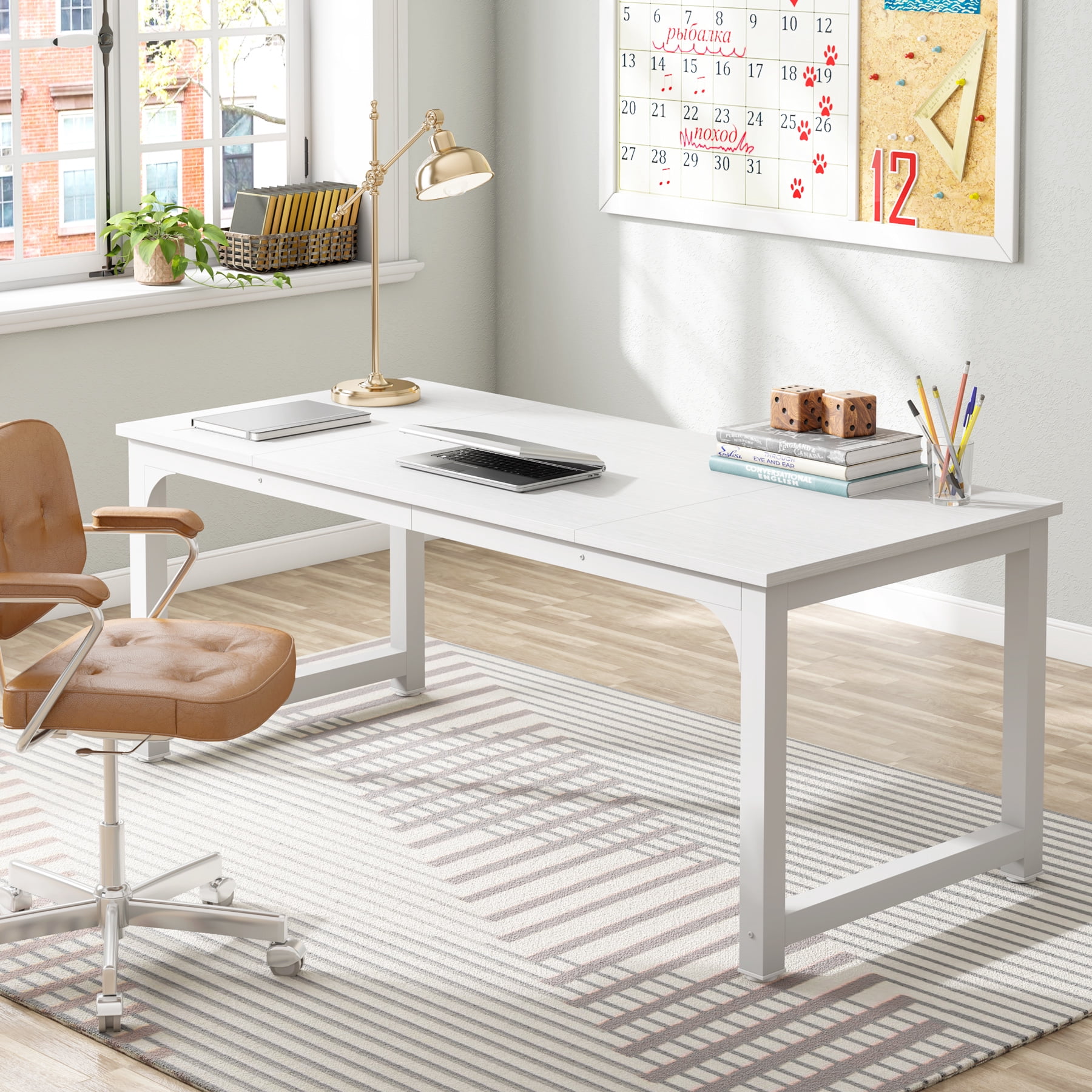 Tribesigns 70.86 Inch Large Computer Desk, Modern Sturdy Writing Desk for Home Office, White