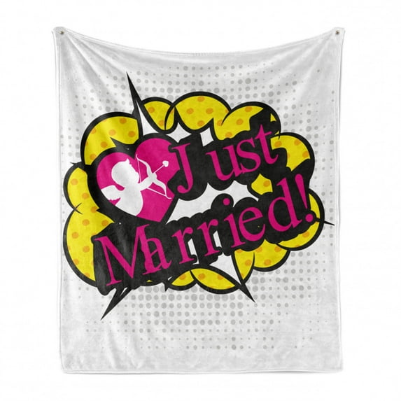 Wedding Soft Flannel Fleece Blanket, Pop Art Style Design Cupid Bow Arrow Love in the Air Just Married Retro Celebration, Cozy Plush for Indoor and Outdoor Use, 50" x 60", Multicolor, by Ambesonne