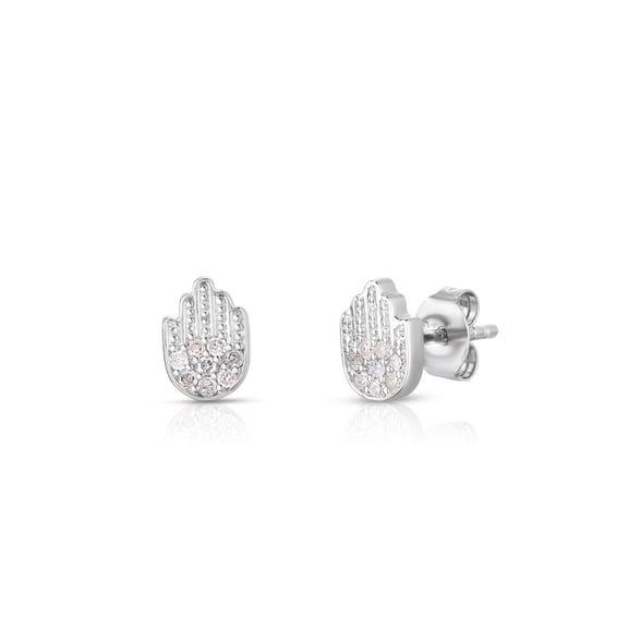 Natalia Drake Tiny Hamsa 1/10 Cttw Diamond Stud Earrings for Women in Rhodium Plated Sterling Silver Cartilage Earring for Second Hole Piercing