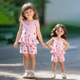 thumbnail image 2 of Faraee Toddler Girl Clothes Baby Strawberry Print 2 Piece Stripe Summer Outfits Ruffle Hem Vest Shirt Tank Tops Shorts Set (12-18M,Pink), 2 of 7