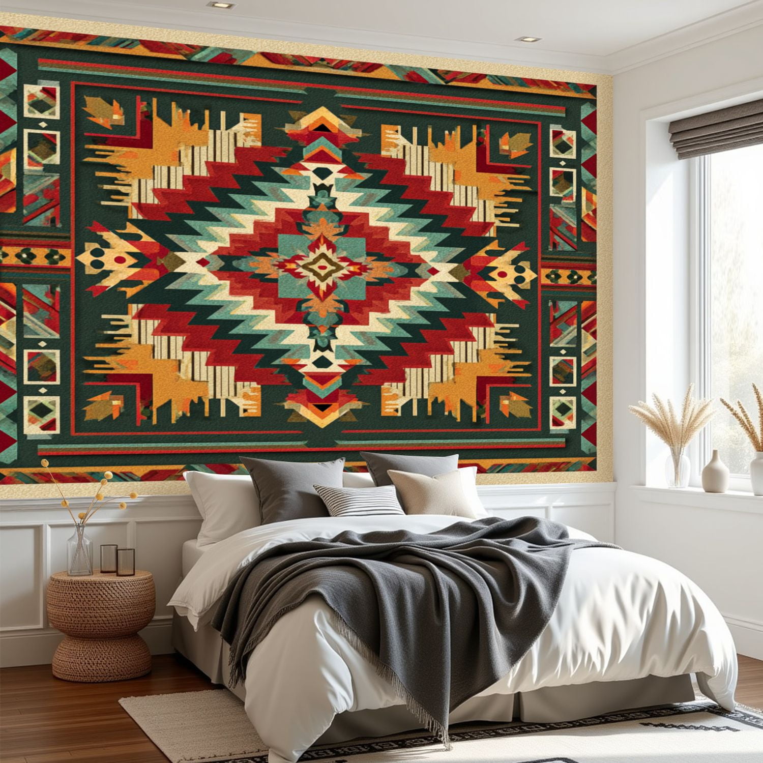 Wall Mural Peel and Stick Ethnic seamless Native Southwest American Indian Aztec Self-Adhesive Wallpaper Removable Wall Decal Wall Sticker Home Decor for Living Room Bedroom 69"x96"