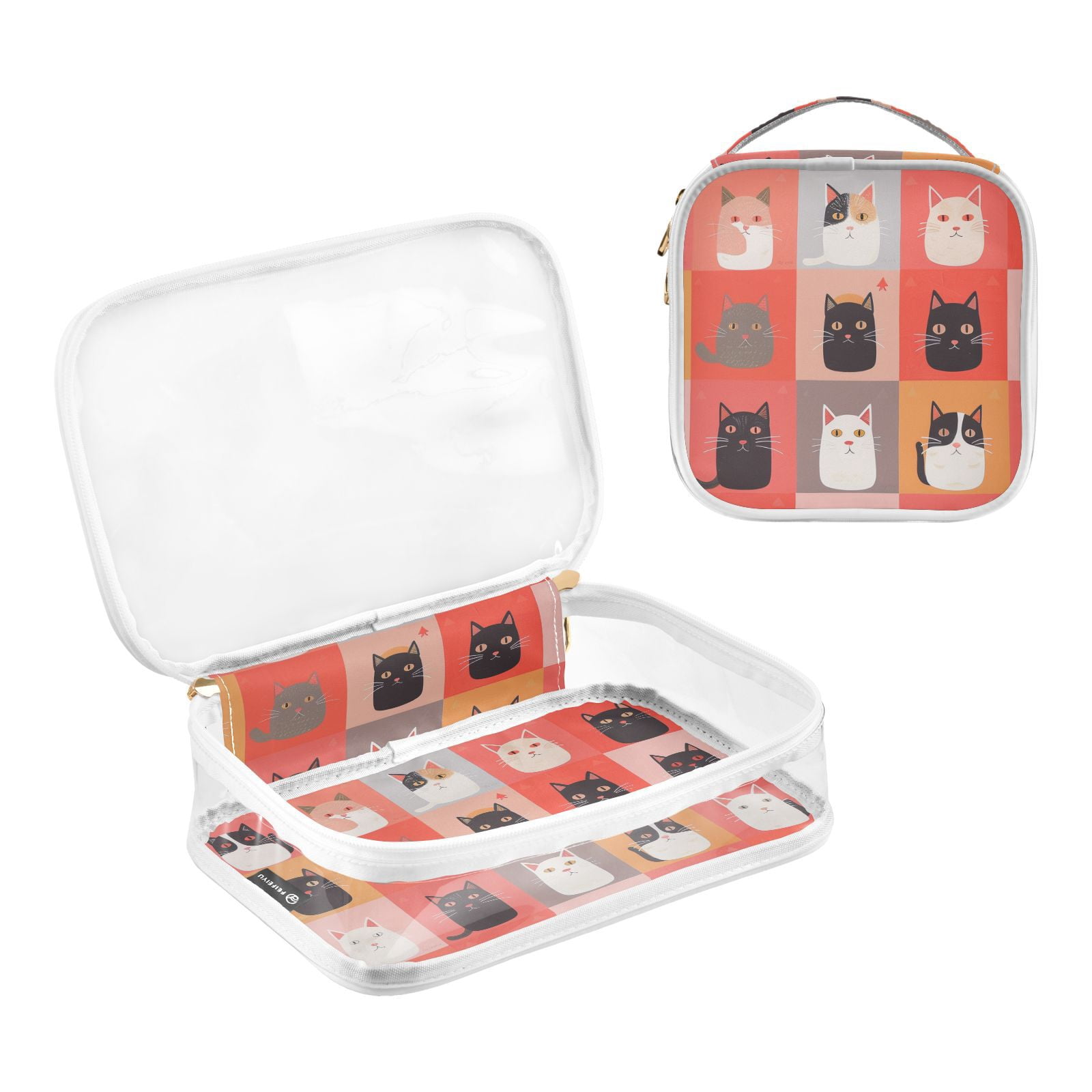 Clear Makeup Bags with Handle Large Opening 2 Pack Set Toiletry Bag Quart Size Bag, for Women Man Traveling Travel Essentials, Toiletries and Other. Cute Cat Meow