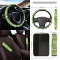 thumbnail image 3 of Renewold Hippie Flower Green Cyan Car Seat Cover Full Set 15 PCS, with Steering Wheel Cover Seat Belt Strap Pad Trash Bag Mount Phone Holder Rearview Mirror Accessories Cup Holder Keychain, 3 of 7