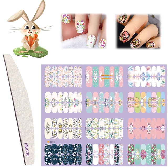 Pegatinas de Pascua para uñas, 12 hojas de pegatinas de Pascua para decoración de uñas, pegatinas autoadhesivas de conejito para decoración de uñas, rendimiento de primera categoría