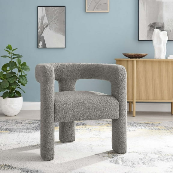 Modway Kayla Boucle Upholstered Armchair in Light Gray