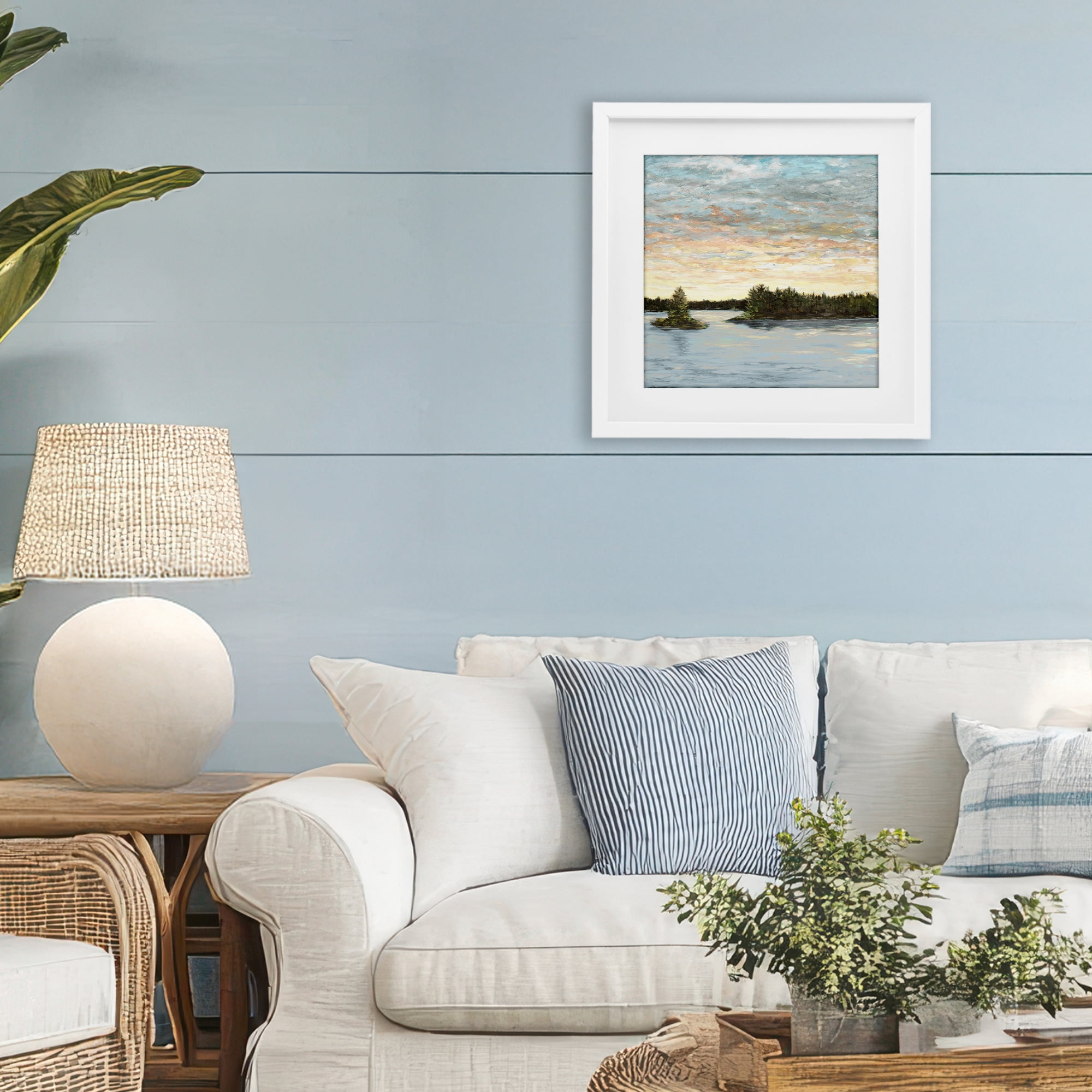 Stupell Industries Lake Shore at Sundown White Framed Print Under Glass, design by Julie DeRice