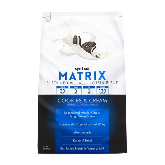 Syntrax Matrix, Cookies & Cream, 2 lbs - Powerful Sustained-Release Protein Powder Blend w/ Real Cookie Pieces - 26 Servings