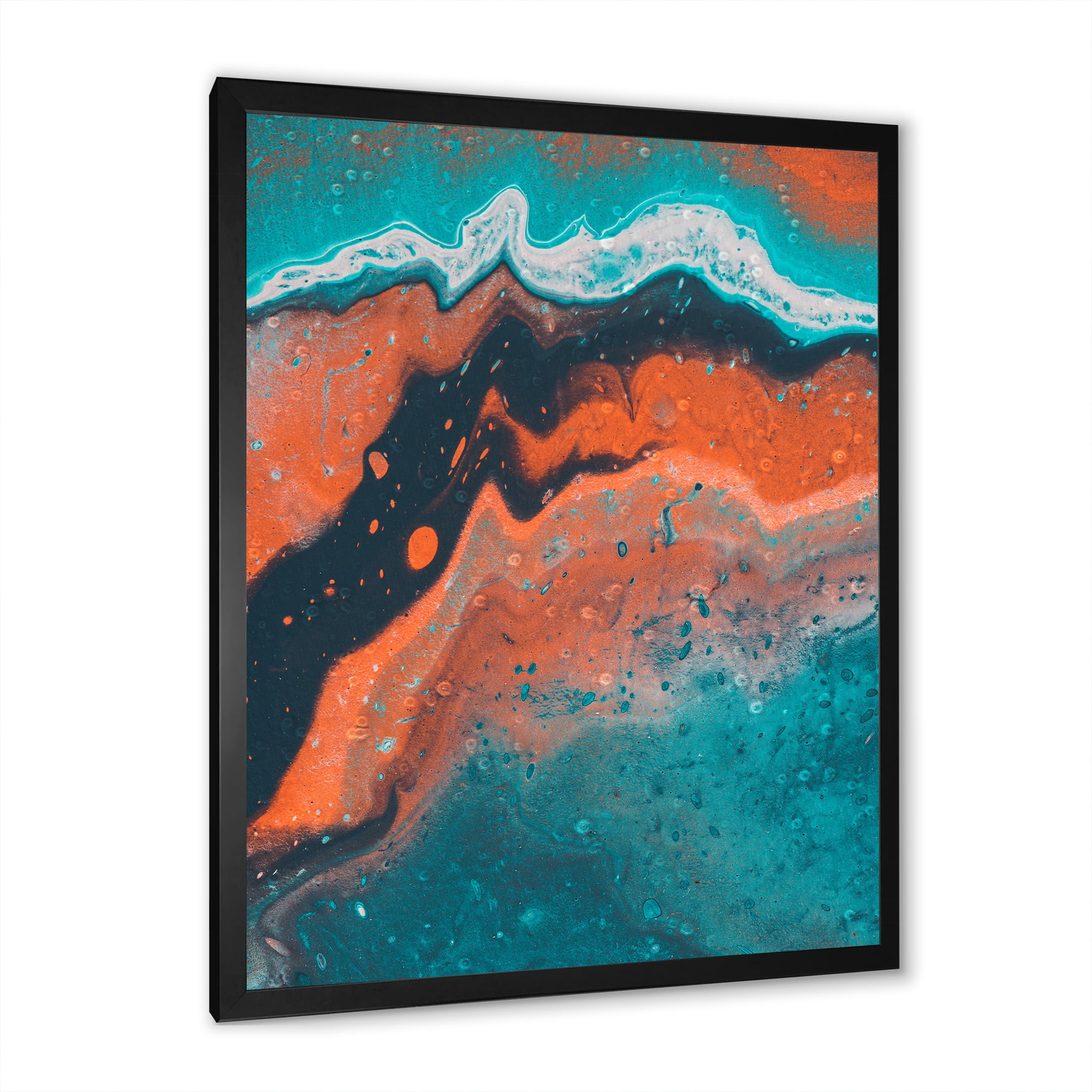 Designart 'Abstract Marble Composition In Orange and Blue VI' Modern Framed Art Print