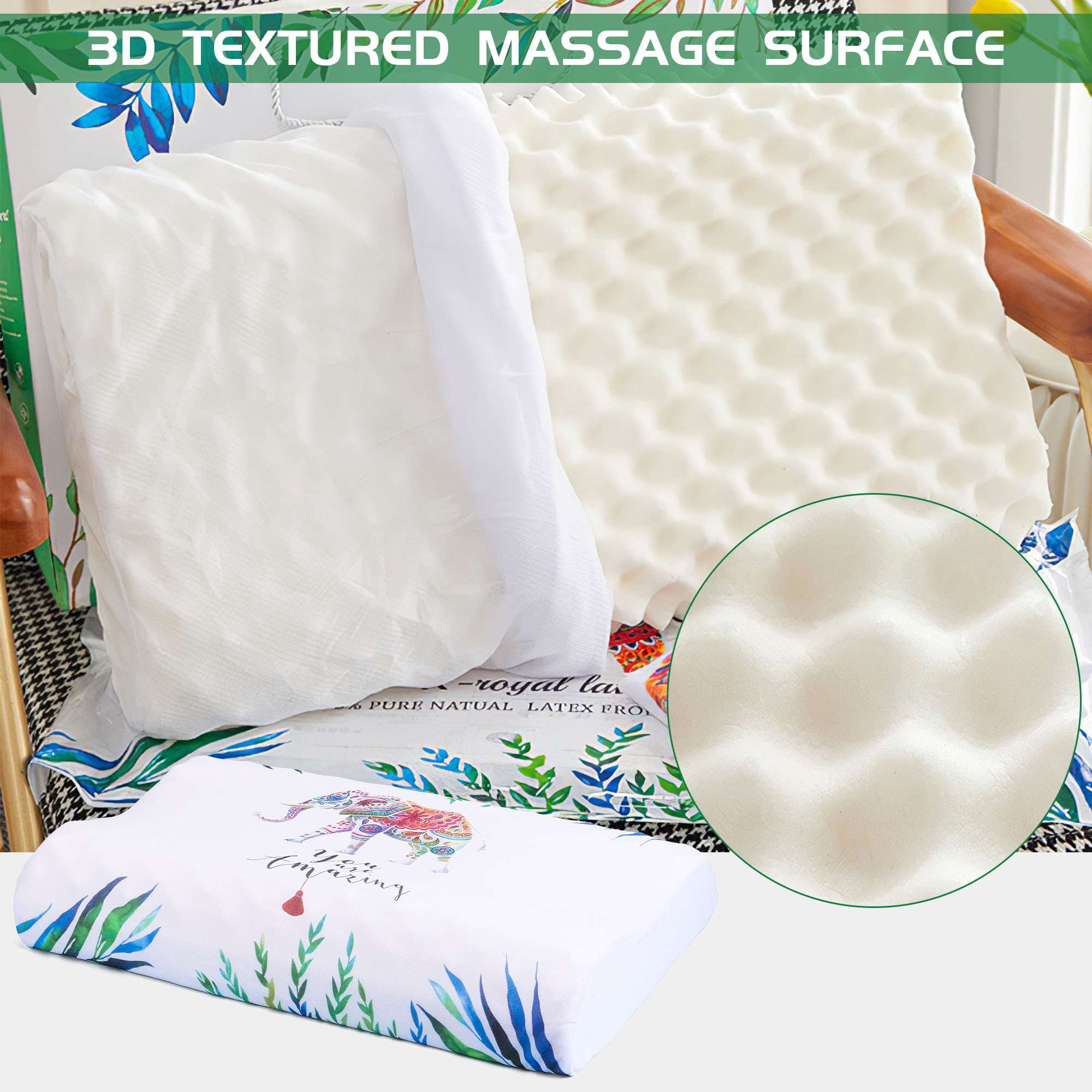 Deago Talalay Natural Latex Sleeping Pillow, Soft Standard Pillow for Side, Back, and Stomach Sleepers, Removable Breathable Cotton Cover
