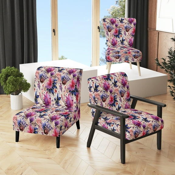 Designart "Dreamy Rose Paisley" Pink Rose Pattern Upholstered Accent Chair - Glam Arm Chair For Living Room