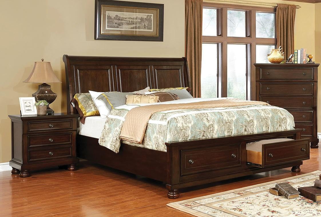 Transitional Brown Cherry Solid Wood King Bedroom Set 3pcs FOA CM7590CH ...