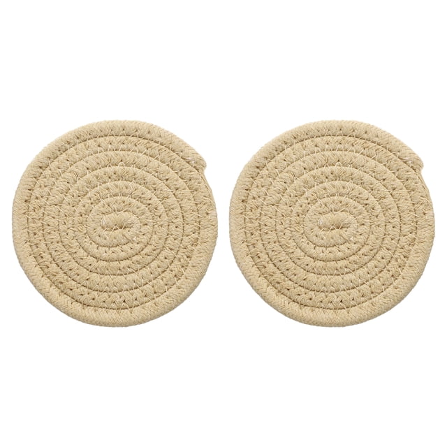 2Pcs Manteles Individuales Redondos Trenzados, 4.3" Manteles Tejidos para Mesa de Cocina para Decoración de Granja (Beige)