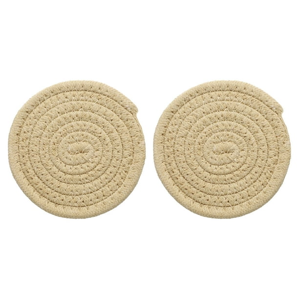 2Pcs Manteles Individuales Redondos Trenzados, 4.3" Manteles Tejidos para Mesa de Cocina para Decoración de Granja (Beige)
