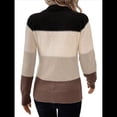 thumbnail image 3 of Suéteres de Bloque de Color para Mujer, Blusas de Larga con Cuello Alto, Suéter de Punto Holgado. Caqui L, 3 of 7