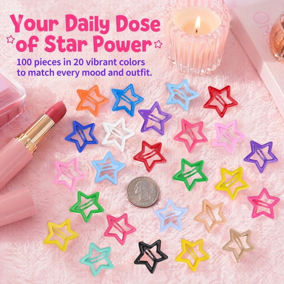 100 PCS Colorful Hair Clips, 1.18 Inch Y2K Accessories Star Hair Clips, Non-Slip Snap Small Star Colorful Barrettes Accessories for Girls Women, Fashion Cool Ornament Set for Rave Decor