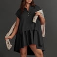 thumbnail image 3 of BLVB Womens Summer Sweatshirt Dresses Short Sleeve V Neck Casual Oversized Patchwork Pullover Tops Flowy Mini Dress, 3 of 6
