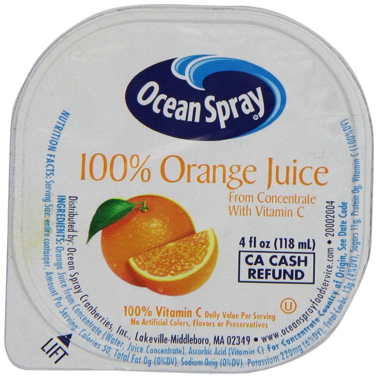 48 PACKS Ocean Spray No Thaw Orange 100 Juice, 4Ounce Containers
