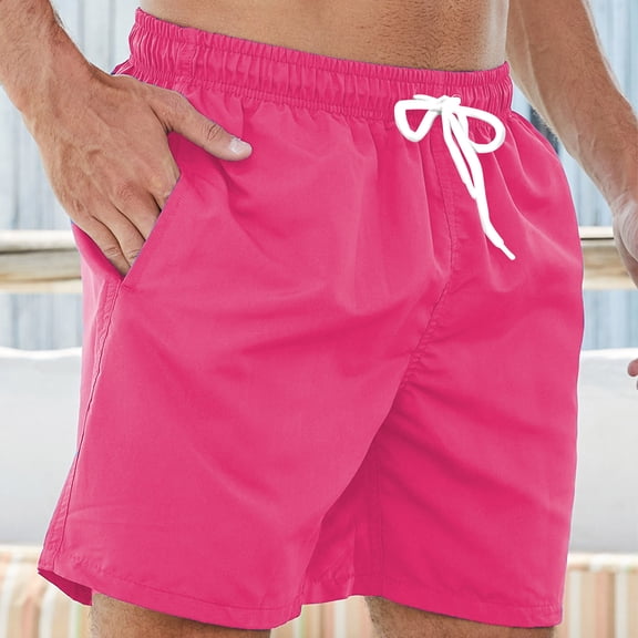 Aueoeo Men's Casual Shorts Solid Color Summer Beach Shorts Soft Comfy Drawstring High Waist Shorts with Pockets