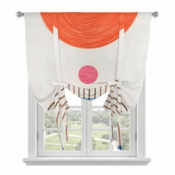 Beige Boho Balloon Curtains for Windows, Bedroom Curtains 54 Inch Length, Modern Abstract Art Geometric Striped Tie Up Curtains Panels Thermal Insulated Bathroom Curtains Window 42"x54"