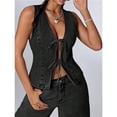 thumbnail image 4 of Chaleco Vaquero Sin Mangas con Escote en V Profundo y Lazo Frontal para Mujer Gris Negro M, 4 of 7