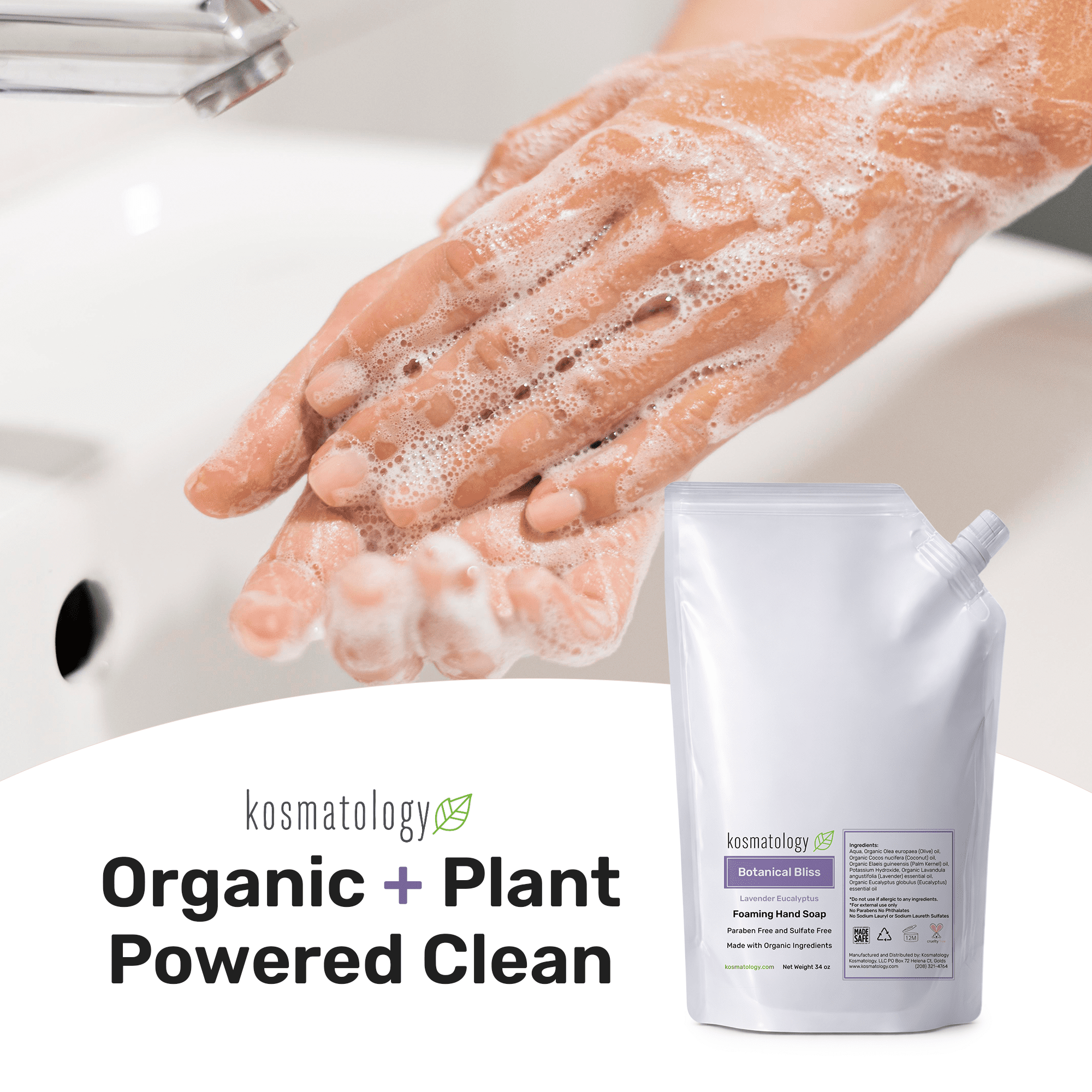 kosmatology® Lavender-Eucalyptus Organic Foaming Hand Soap Refill | Moisturizing Hand Wash | Clean Ingredients, Infused with Essential Oils | 34 fl oz