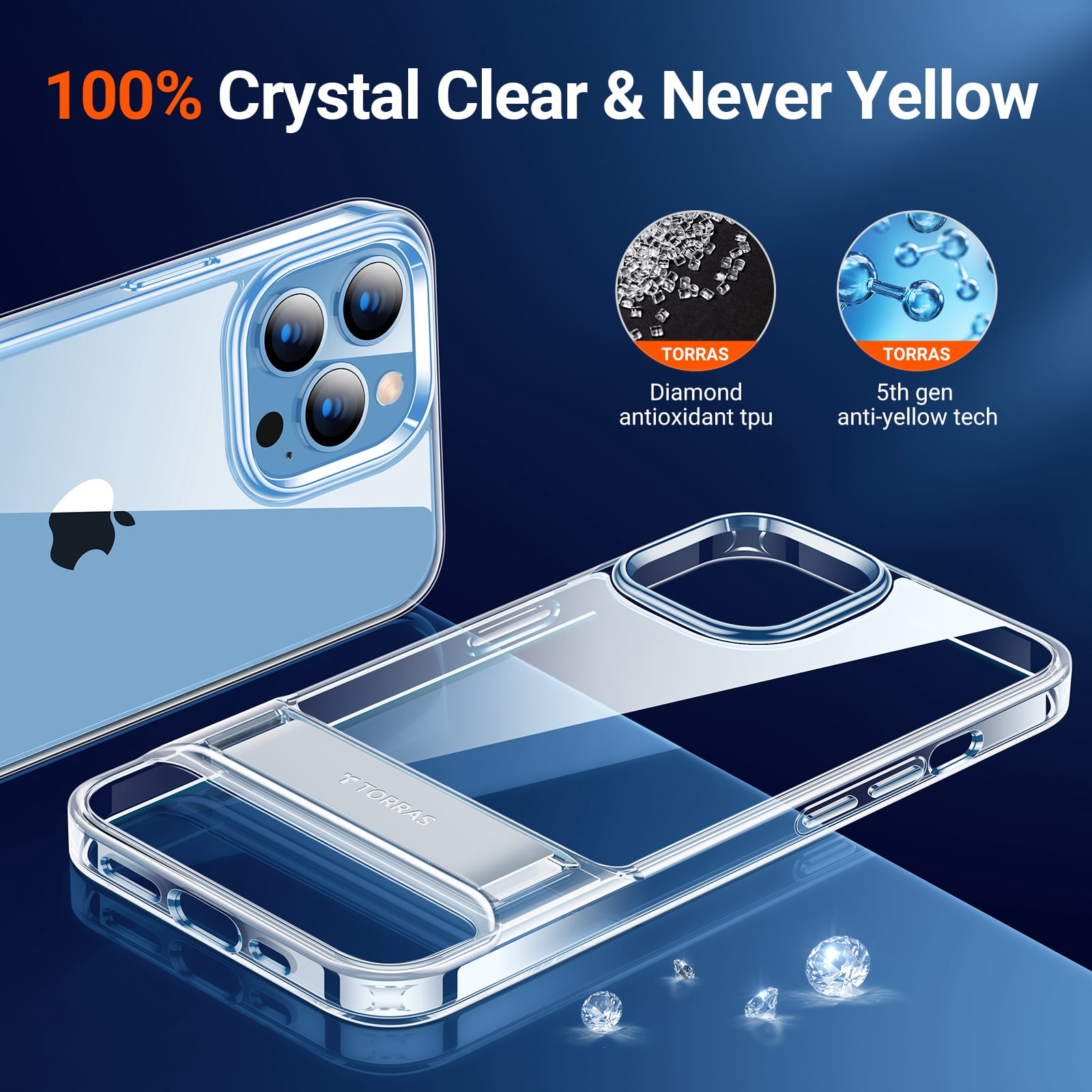 TORRAS MoonClimber Series for iPhone 13 Pro Case, [3-Way Stand] [6X Military Drop Shockproof], Clear