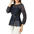 thumbnail image 4 of DARING DIVA Self-Tie Waist Semi Sheer Peplum Top XL Dark Blue, 4 of 7