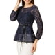 thumbnail image 4 of INSPIRAR CHIC Blusa de encaje con peplum para mujer, mangas de pulsera florales, top con cintura ajustable 2XL azul oscuro, 4 of 7
