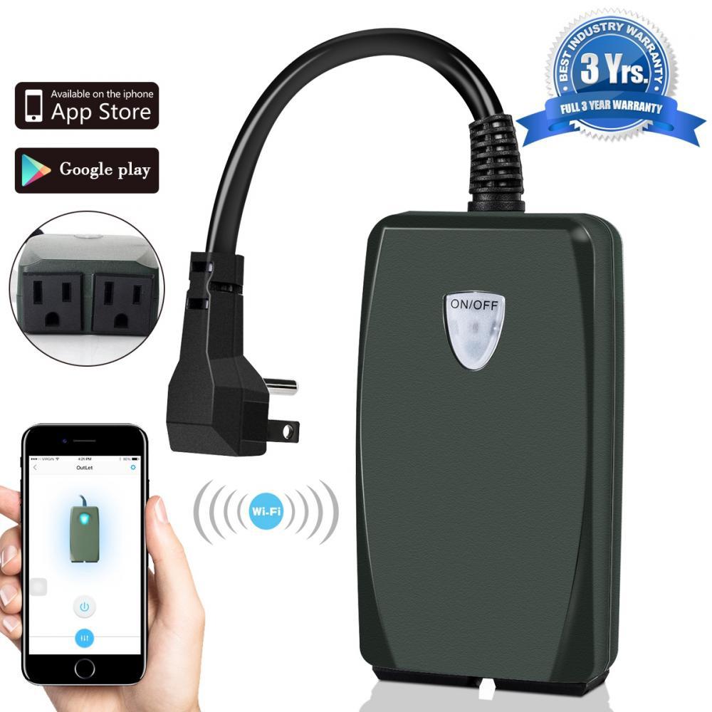 EECOO Outdoor WiFi Outlet,Switch Smart Plug with 2