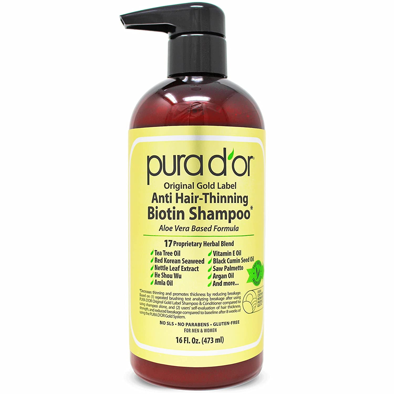 PURA D'OR Original Gold Label Anti-Thinning Biotin Shampoo, TESTED Proven Results, Herbal Blocker Hair Thickening Products For Women & Men, Natural Shampoo For Color Treated Hair, - Walmart.com