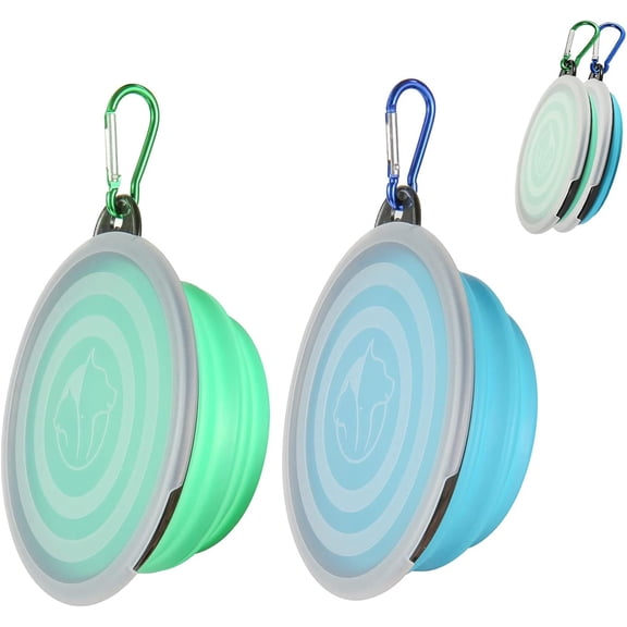 YMWVH Collapsible Bowl with Cover Lids,2 Pack Dog Travel Bowls Portable Foldable Cat Water Dish Bowl for Pets Walking Parking Camping (Light Blue and Green, Small)