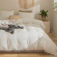 thumbnail image 2 of MOOWOO Boho Chic Bedding Queen Size,3 PC White Tufted Tassel Duvet Cover Set, Aesthetic Bedding,Solid,Soft and Breathable with Zipper Closure & Corner Ties, 2 of 9